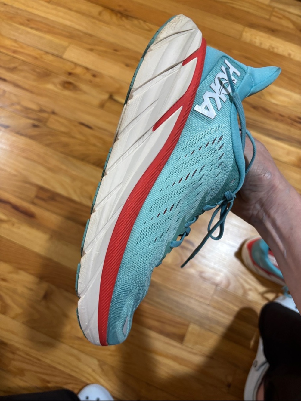 Hoka Clifton Blue Running Shoes with Coral accents - Picture 7 of 11